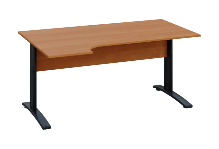 ERK 18 - 164 stůl kancelářský, rohový, levý, kovová podnož černá, deska 18 mm, široký 1600 mm, olše jantar